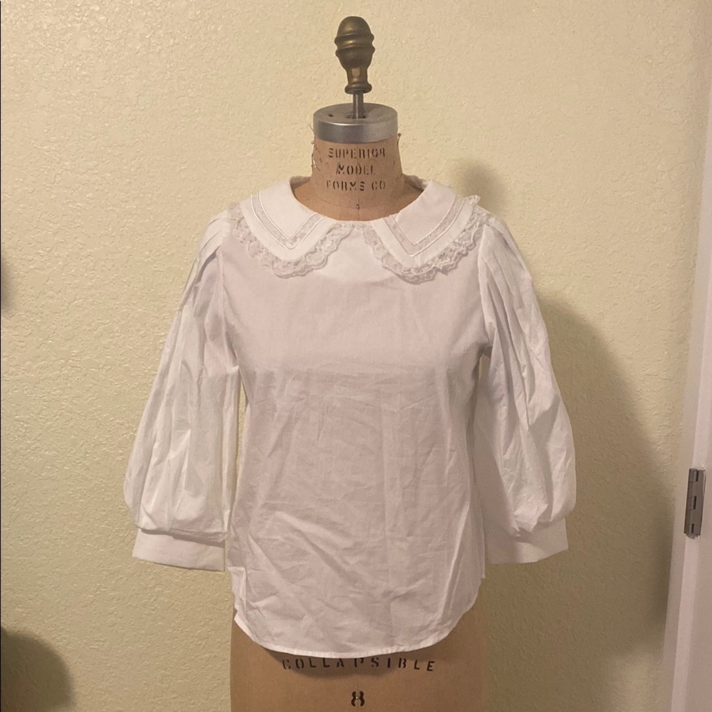 White Blouse with Lace Peter Pan Collar